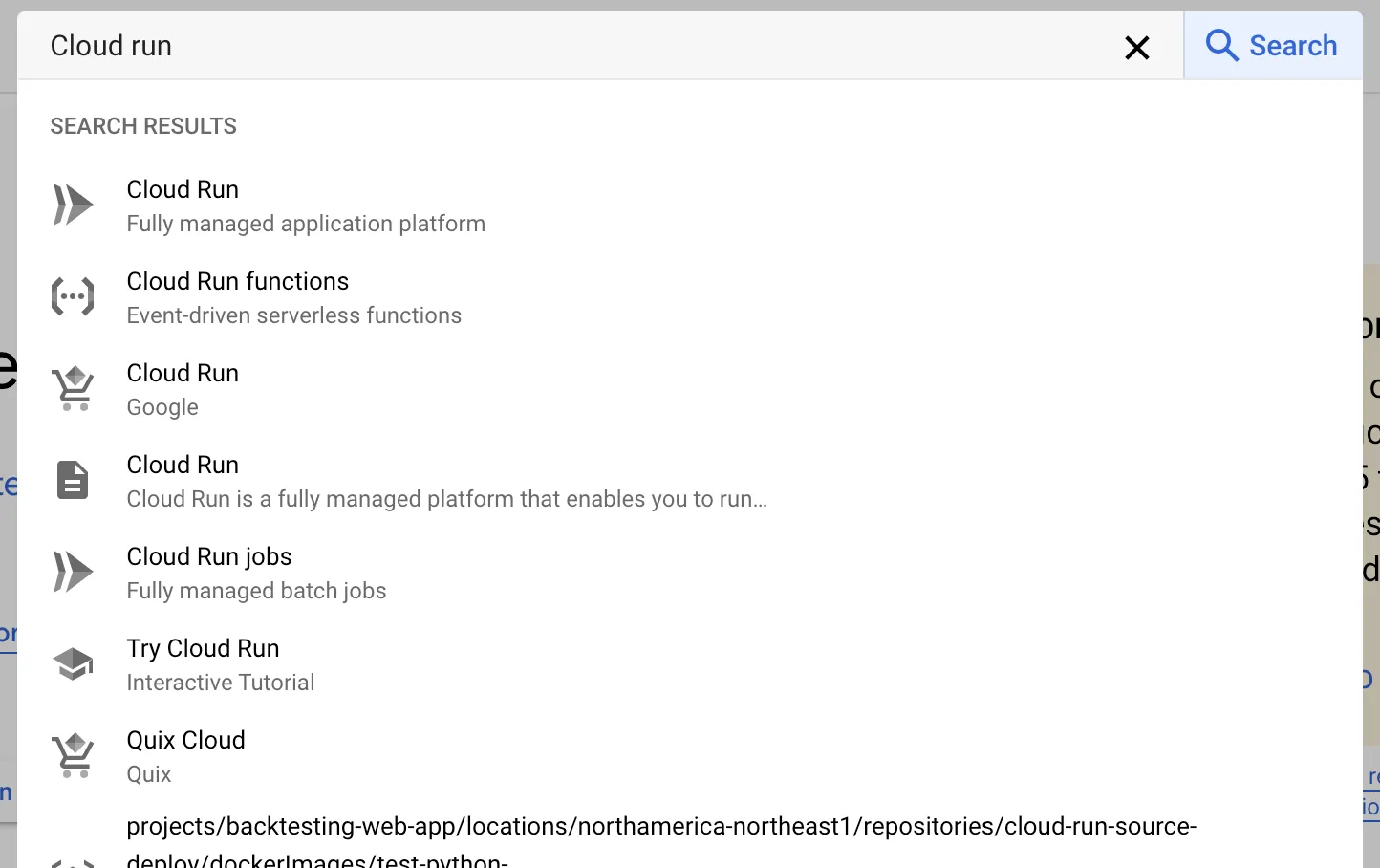 Search for Cloud Run